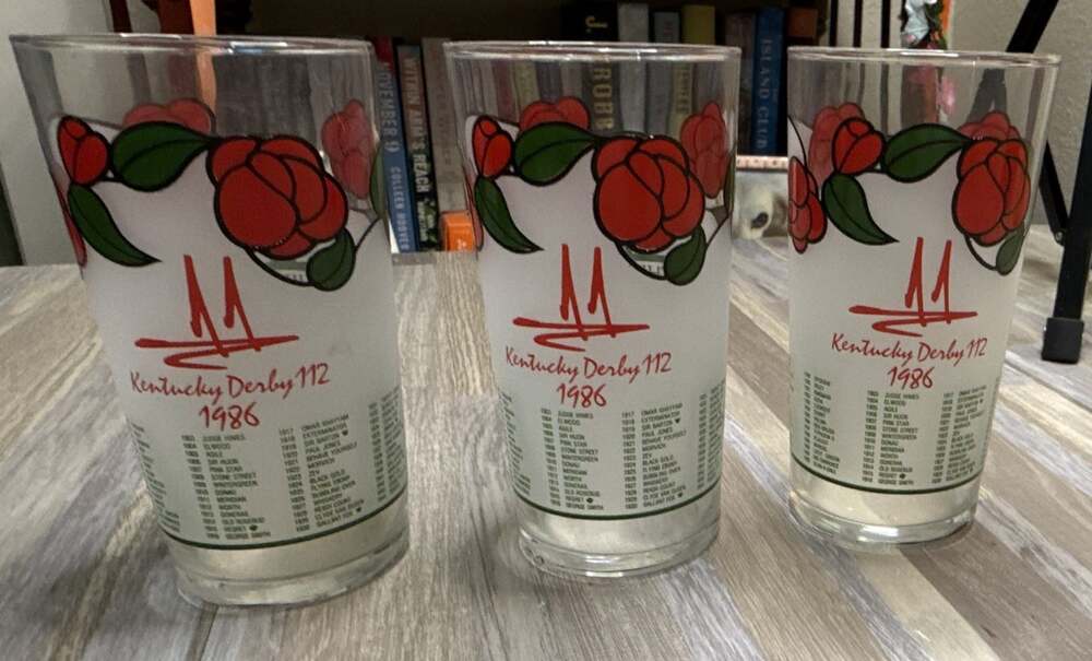 Set of 3 1986 Kentucky Derby 112 Mint Julep Glasses Churchill Downs Vintage
